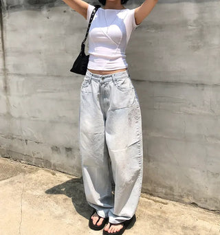 Cube Pattern Balloon Wide Denim Pants