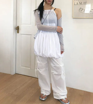 Rivet Pintuck Point Nylon String Banding Pants
