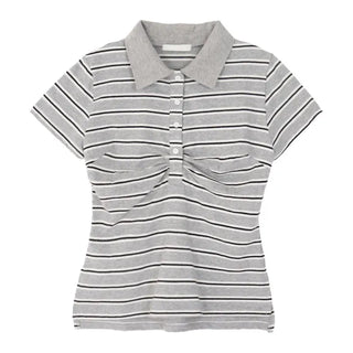 Striped Shirred Collar Short Sleeve Tee