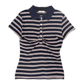 Striped Shirred Collar Short Sleeve Tee