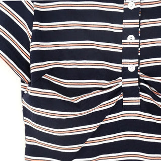 Striped Shirred Collar Short Sleeve Tee