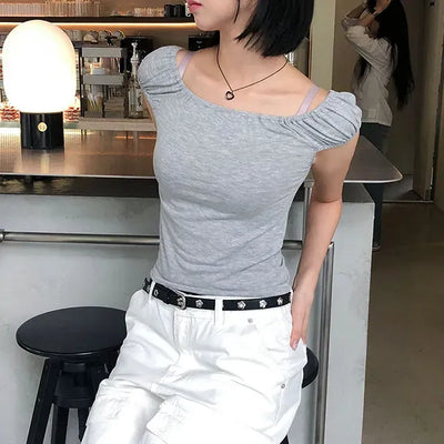 Shirred Puff Slim Sleeveless Top