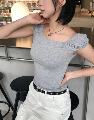 Shirred Puff Slim Sleeveless Top