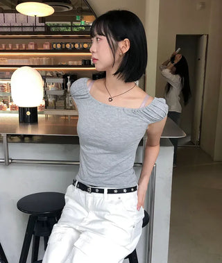 Shirred Puff Slim Sleeveless Top