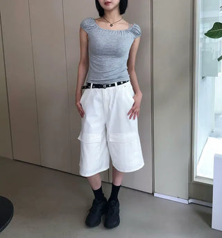 Shirred Puff Slim Sleeveless Top