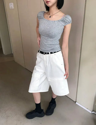 Shirred Puff Slim Sleeveless Top
