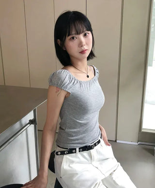 Shirred Puff Slim Sleeveless Top