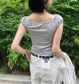 Shirred Puff Slim Sleeveless Top