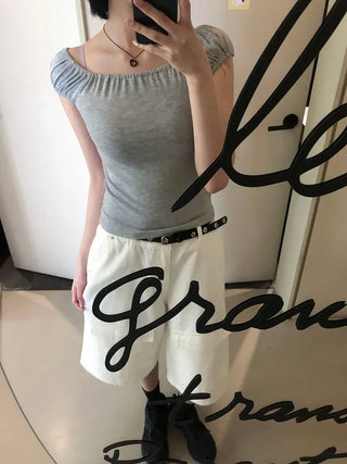 Shirred Puff Slim Sleeveless Top