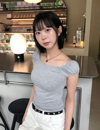 Shirred Puff Slim Sleeveless Top
