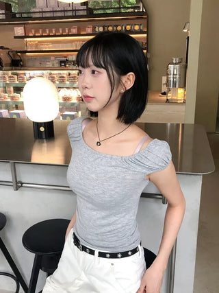 Shirred Puff Slim Sleeveless Top
