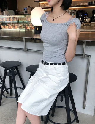 Shirred Puff Slim Sleeveless Top
