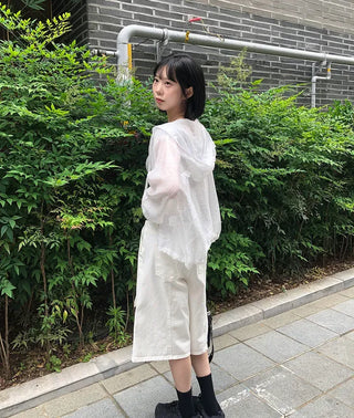 See-through Mini Heart Frill Windbreaker
