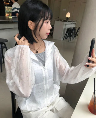 See-through Mini Heart Frill Windbreaker