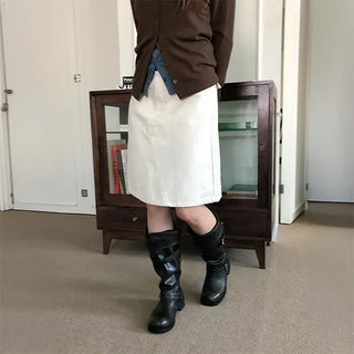 Corduroy Back Pocket Midi Skirt