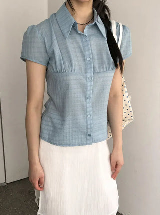 Shirred Check Shirt Blouse