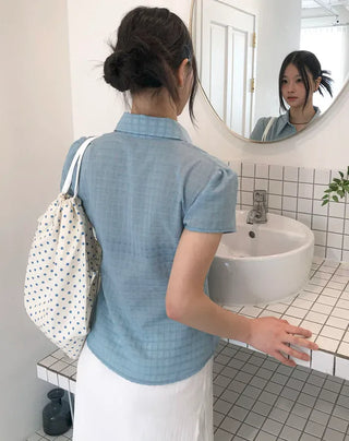 Shirred Check Shirt Blouse