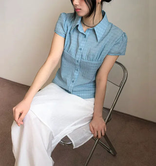 Shirred Check Shirt Blouse