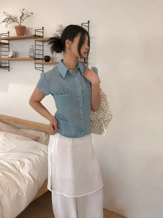 Shirred Check Shirt Blouse
