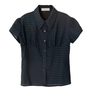 Shirred Check Shirt Blouse