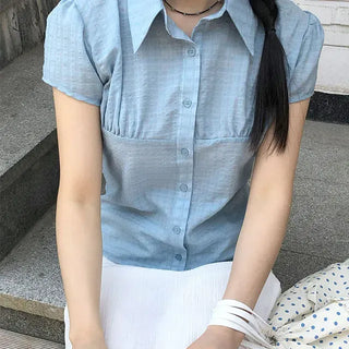 Shirred Check Shirt Blouse
