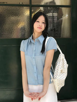 Shirred Check Shirt Blouse