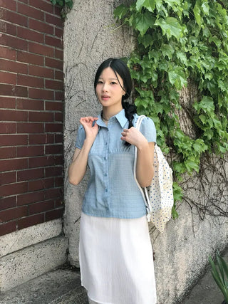 Shirred Check Shirt Blouse