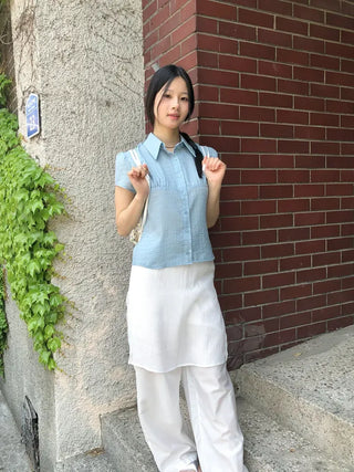Shirred Check Shirt Blouse