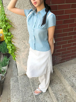 Shirred Check Shirt Blouse