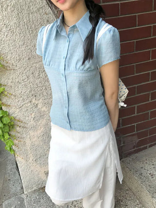 Shirred Check Shirt Blouse