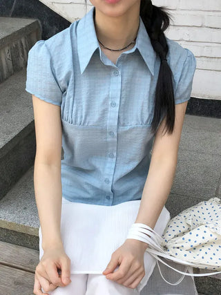 Shirred Check Shirt Blouse