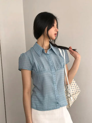 Shirred Check Shirt Blouse