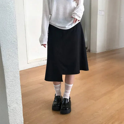 Offset Stripe Midi Skirt