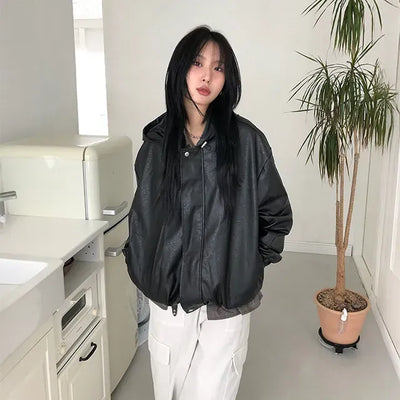 Hoodie Eco Leather Jacket