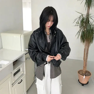 Hoodie Eco Leather Jacket