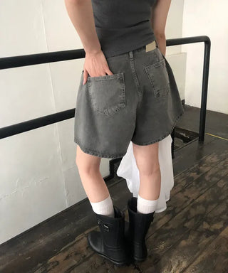 Pigment Washed A-Line Short Denim Pants