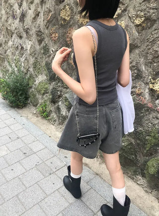 Pigment Washed A-Line Short Denim Pants