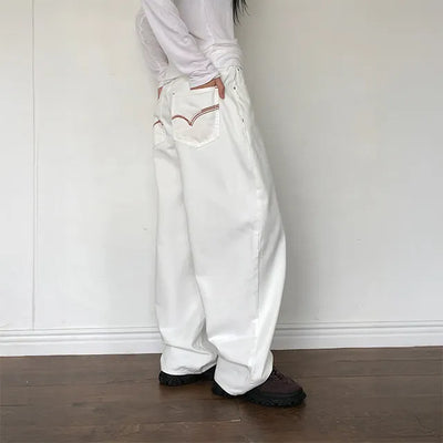 Color Stitch Wide Pants