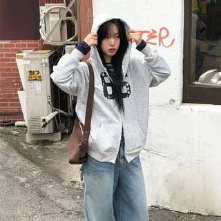 Number Print Zip-Up Hoodie