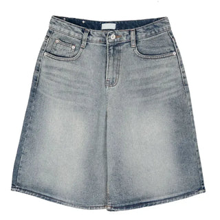 Transparent Patch Washed Denim Bermuda Pants