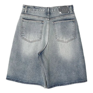 Transparent Patch Washed Denim Bermuda Pants