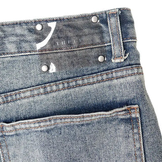 Transparent Patch Washed Denim Bermuda Pants