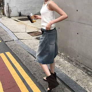 Transparent Patch Washed Denim Bermuda Pants