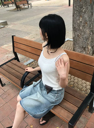 Transparent Patch Washed Denim Bermuda Pants