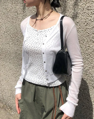 Flower Punched Button Sleeveless Top