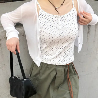 Flower Punched Button Sleeveless Top
