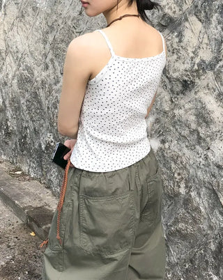 Flower Punched Button Sleeveless Top