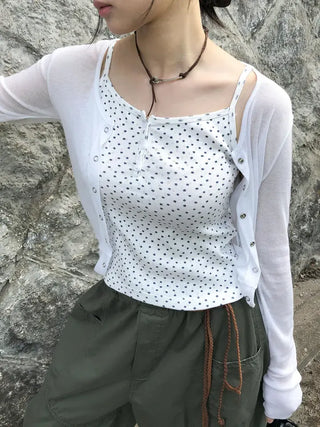 Flower Punched Button Sleeveless Top