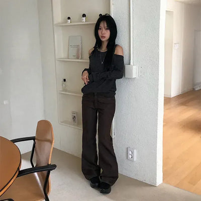 Non-stretch non-fade low flare jeans