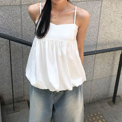 Pumpkin Shirred Strap Sleeveless Blouse